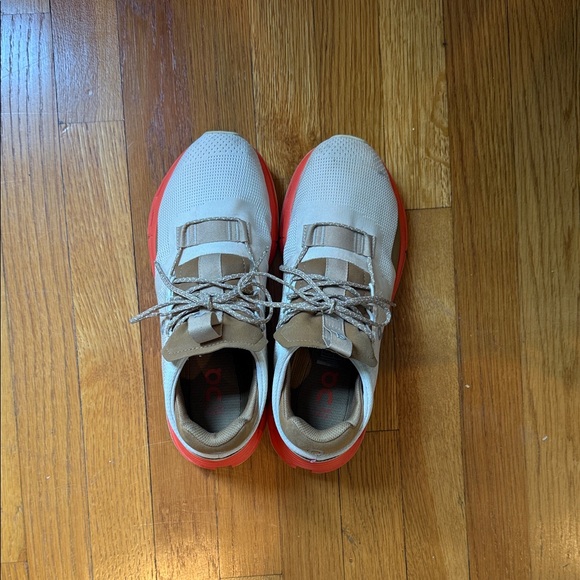 On Clouds Shoes - Lightweight Beige and Coral Women's Athletic Sneakers